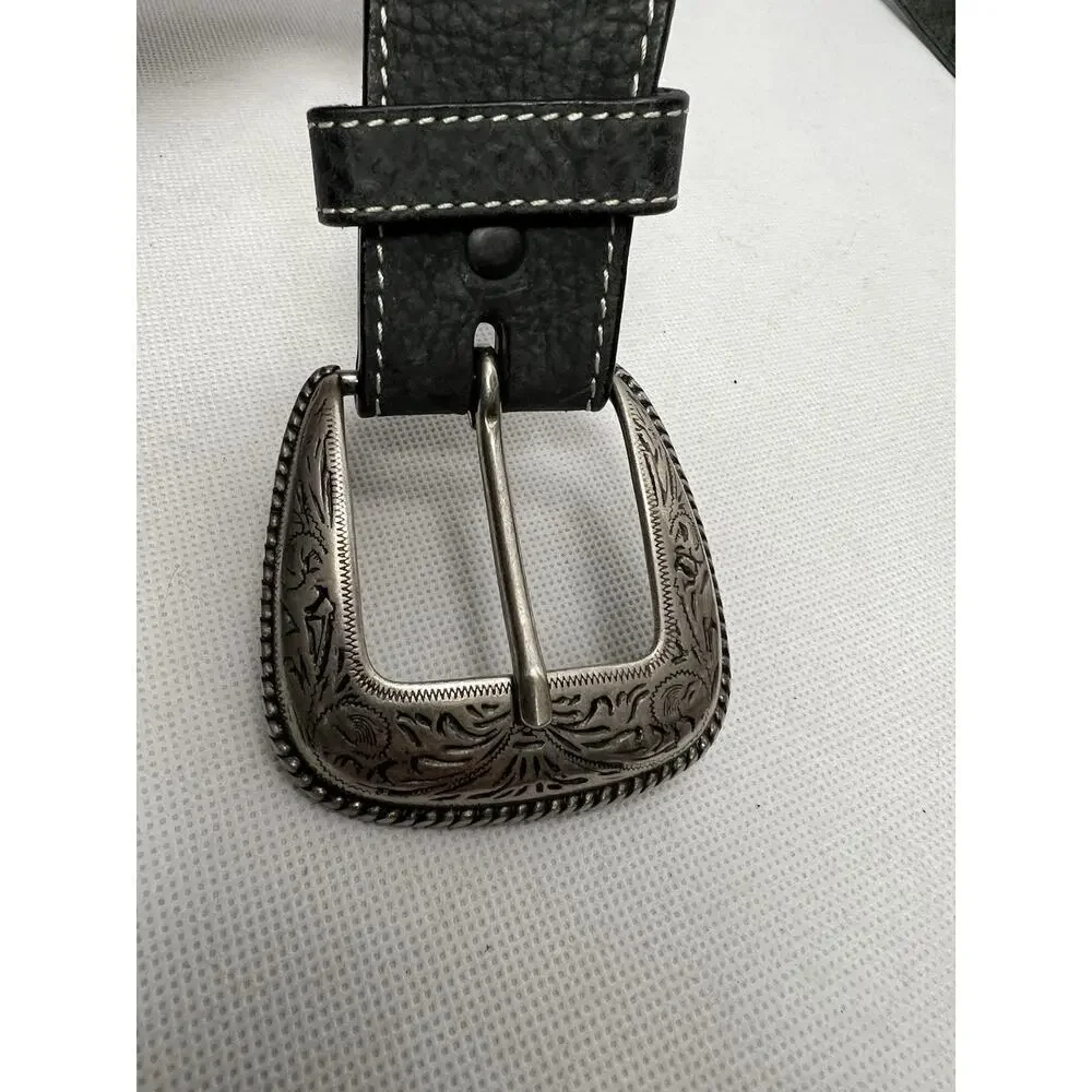3D BELT Western Leather M Conchos Belt Mens 38 Silver Buckle Cowboy Black